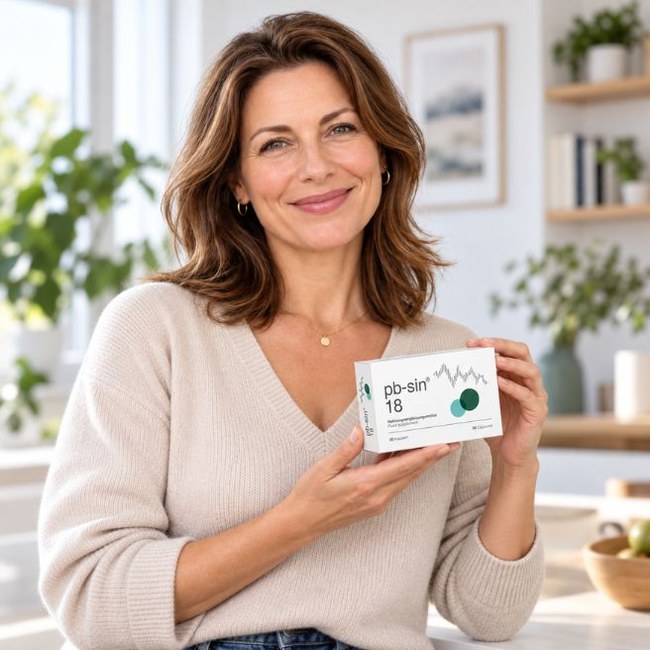 Person holding the PB-SIN 18 supplement package